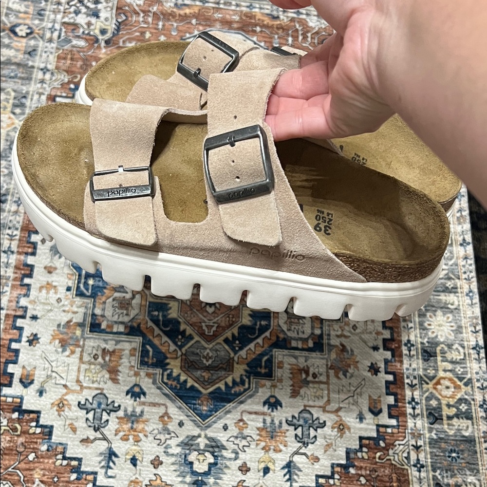Papillio by Birkenstock Arizona Chunky Light Tan Suede Sandals - Picture 3 of 8